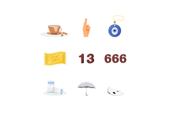 Bad and Good Fortune Symbols Flat Color Graphics