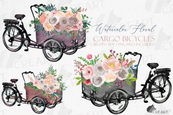 Blush and Grey Floral Cargo Bikes Decor Graphics