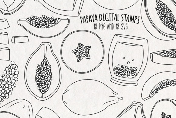 Papaya Digital Stamps Set of 18 Graphics