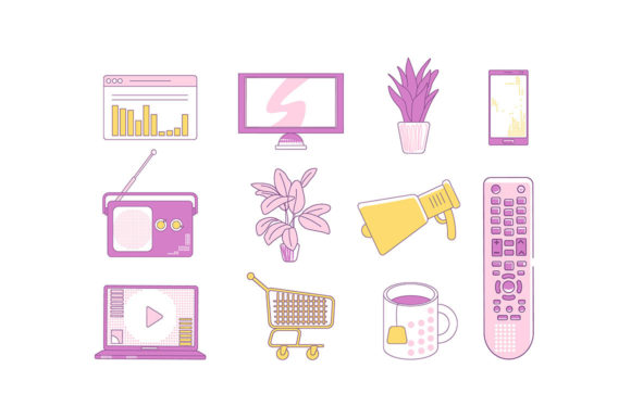 Purple and Yellow Linear Objects Set Graphics