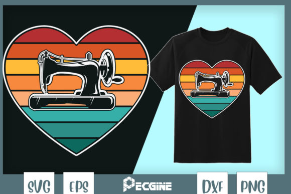 Retro Sunset Sew Machine Graphics