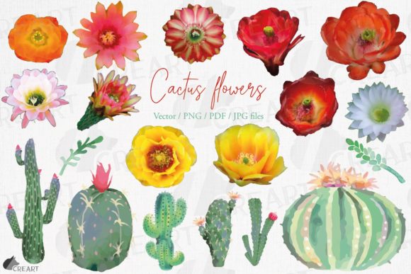 Watercolor Catus Flowers Printable Decor: Graphics & Print Templates